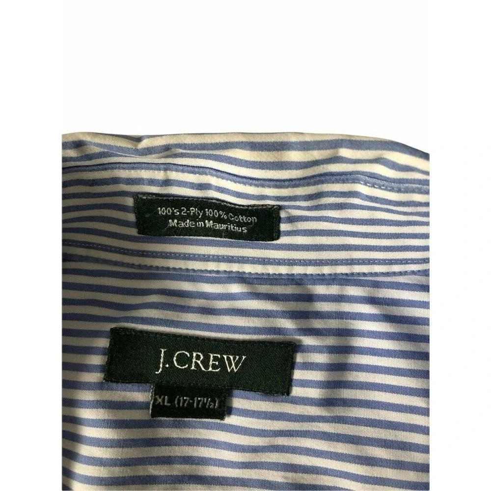 J. Crew Button-down 100% Cotton XL 17-171/2 Striped Long Sleeve White and Blue